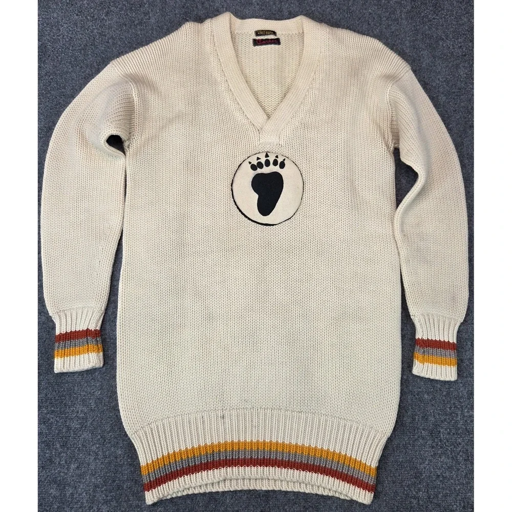 Vintage University of Montana Grizzlies Wool Sweater 1940s Mens Medium Knit-Kote
